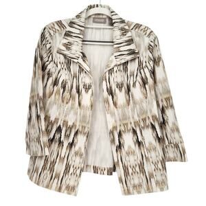 Chico's Tan & Brown Ikat Print Textured Open Jacket Blazer Women's 1 (medium)